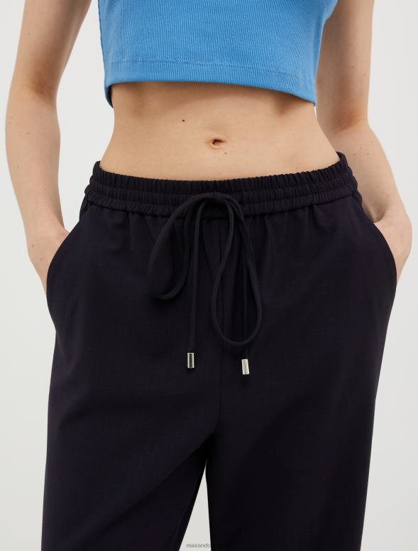 apģērbu 8VJP174 jūras zils vilnas maisījuma bikses sievietes MAX&Co.