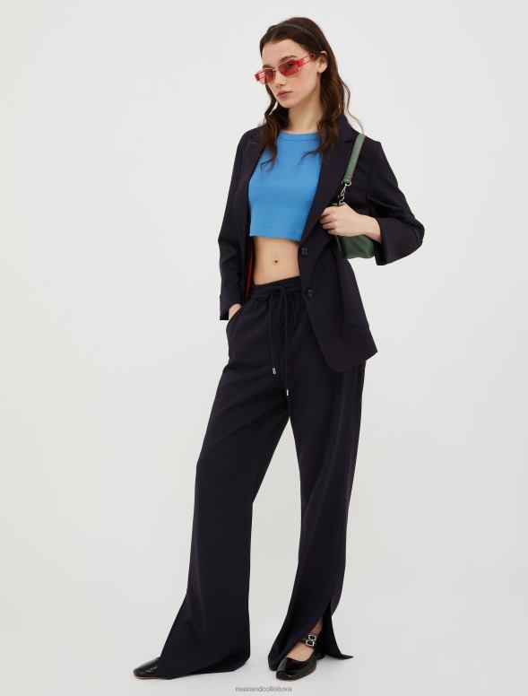 apģērbu 8VJP174 jūras zils vilnas maisījuma bikses sievietes MAX&Co.