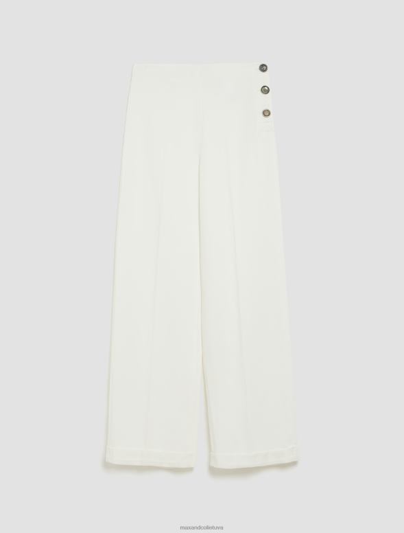 apģērbu 8VJP183 balts raksts izbalinātas lina un liocela maisījuma bikses sievietes MAX&Co.