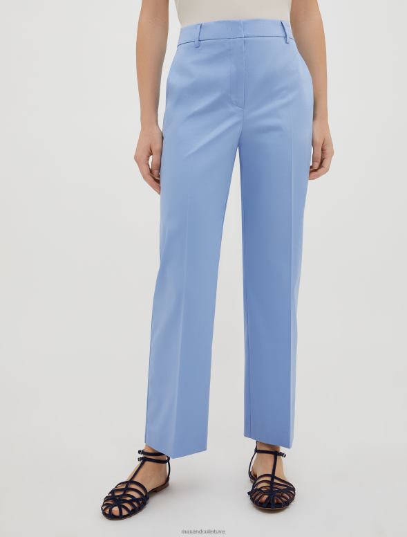 apģērbu 8VJP227 gaiši zils kokvilnas-satīna bikses sievietes MAX&Co.