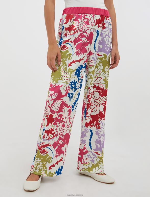 apģērbu 8VJP262 fuksijas raksts platas envers-satīna bikses sievietes MAX&Co.
