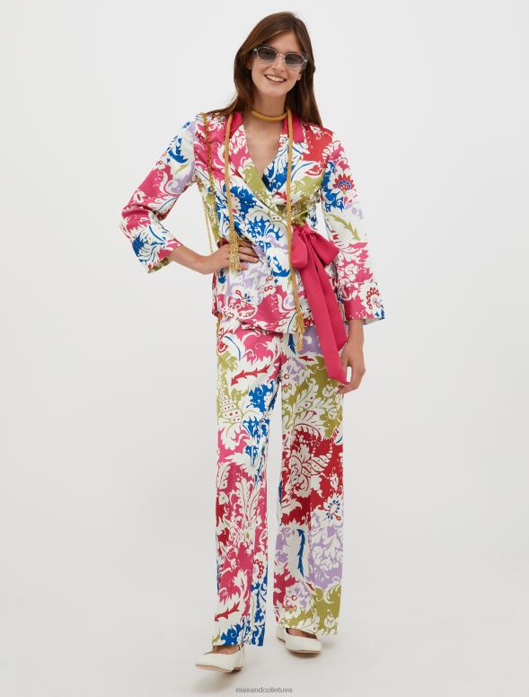 apģērbu 8VJP262 fuksijas raksts platas envers-satīna bikses sievietes MAX&Co.