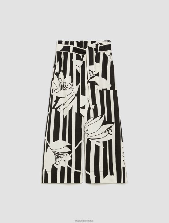 apģērbu 8VJP274 melns raksts lina platas bikses sievietes MAX&Co.