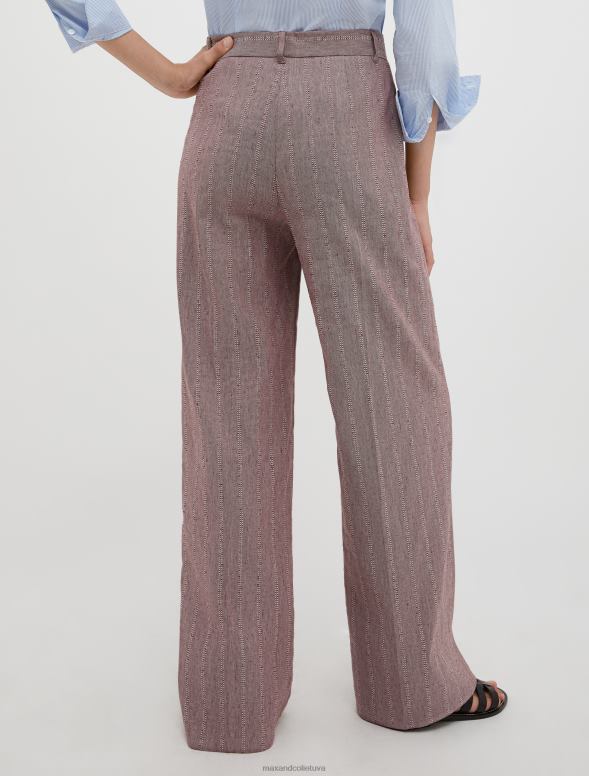 apģērbu 8VJP282 bordo strīpveida lina un kokvilnas bikses sievietes MAX&Co.