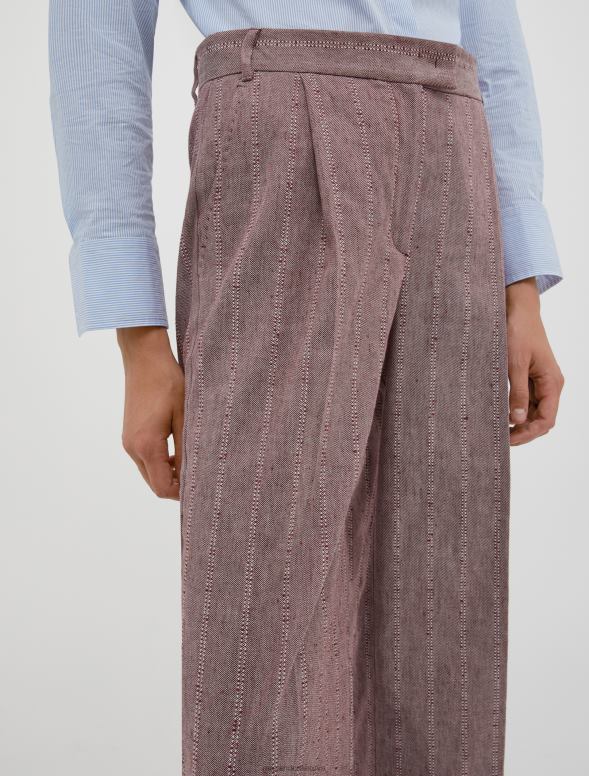 apģērbu 8VJP282 bordo strīpveida lina un kokvilnas bikses sievietes MAX&Co.