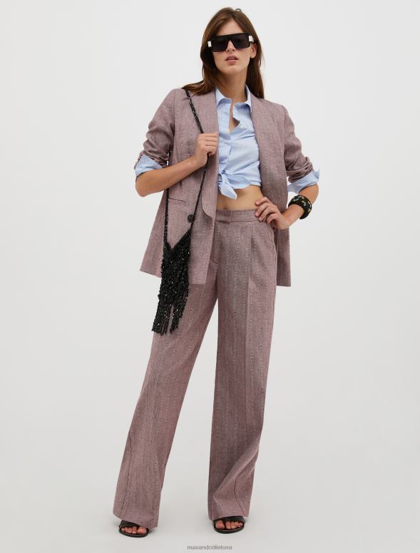 apģērbu 8VJP282 bordo strīpveida lina un kokvilnas bikses sievietes MAX&Co.