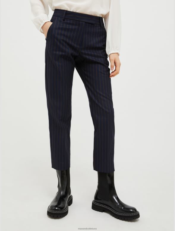 apģērbu 8VJP288 tumši zils raksts šauras flaneļa bikses sievietes MAX&Co.