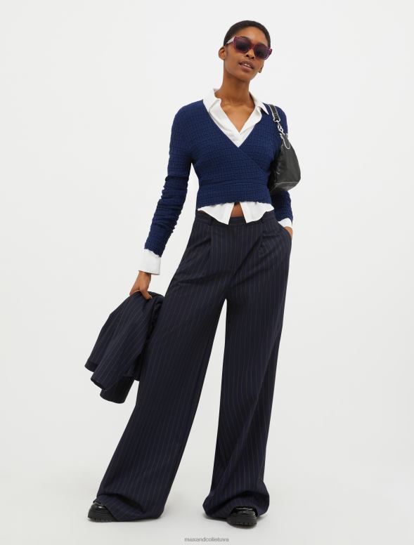 apģērbu 8VJP291 tumši zils raksts platas flaneļa bikses sievietes MAX&Co.