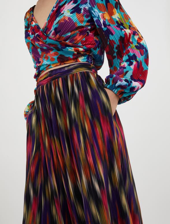 apģērbu 8VJP670 melns raksts platas kroku bikses sievietes MAX&Co.