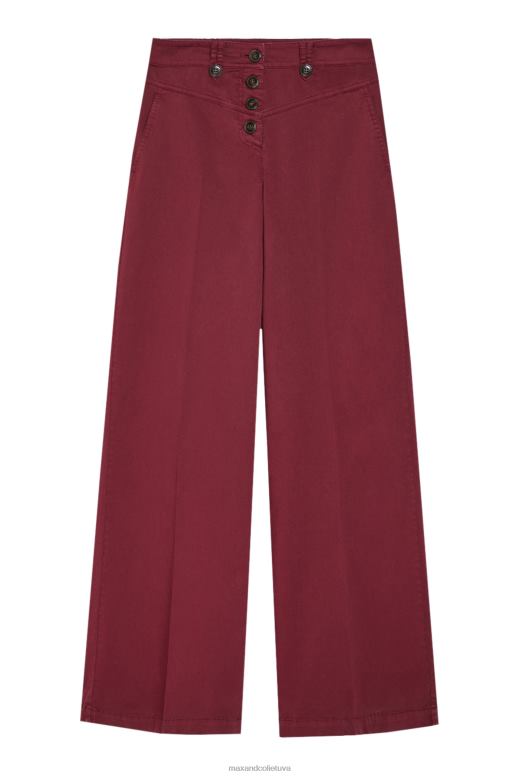 apģērbu 8VJP671 sarkans kokvilnas-satīna bikses ar platām kājām sievietes MAX&Co.