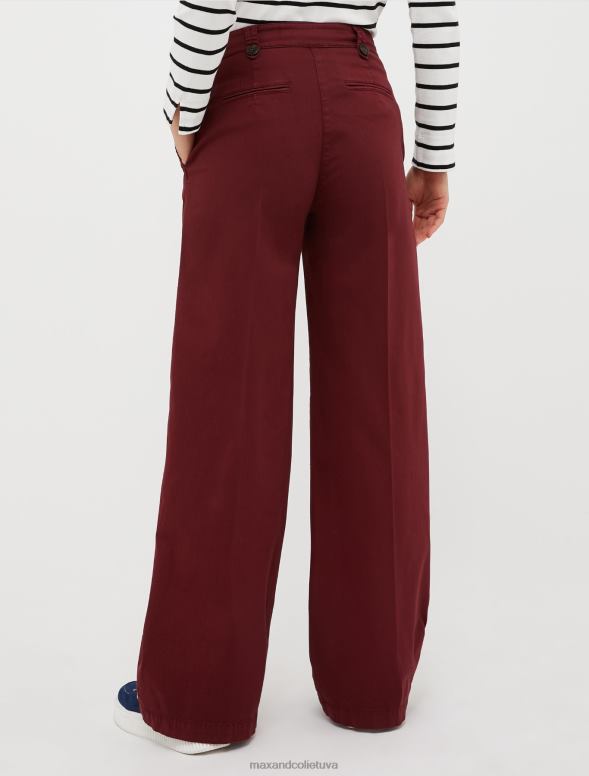 apģērbu 8VJP671 sarkans kokvilnas-satīna bikses ar platām kājām sievietes MAX&Co.