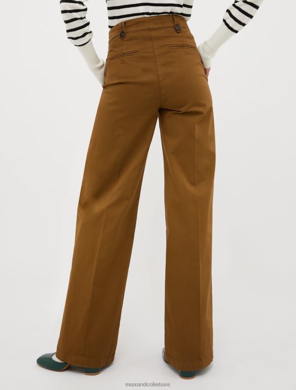 apģērbu 8VJP672 brūns kokvilnas-satīna bikses ar platām kājām sievietes MAX&Co.