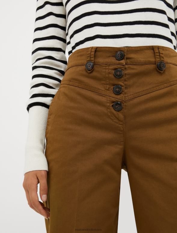 apģērbu 8VJP672 brūns kokvilnas-satīna bikses ar platām kājām sievietes MAX&Co.