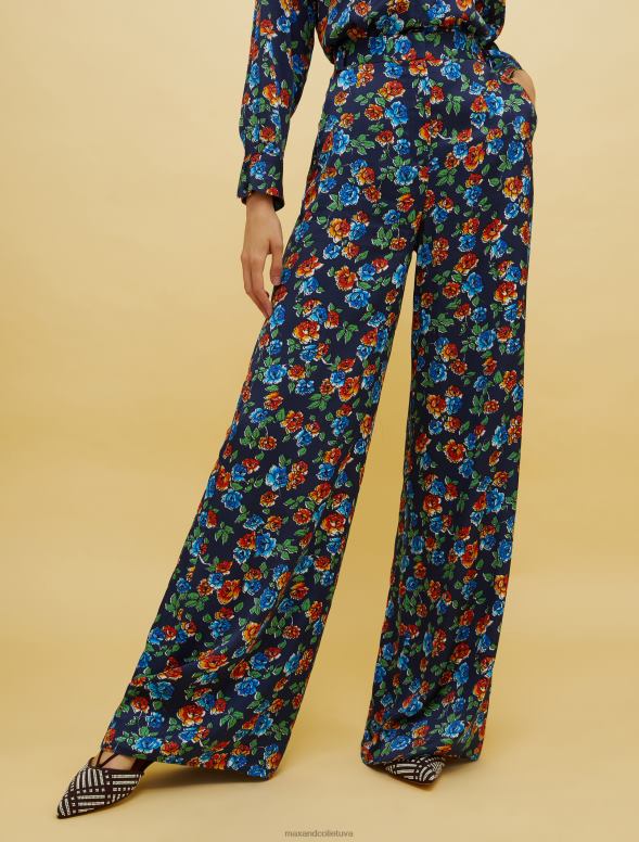 apģērbu 8VJP683 tumši zils raksts cilvēki, vietas, krāsas satīna bikses sievietes MAX&Co.