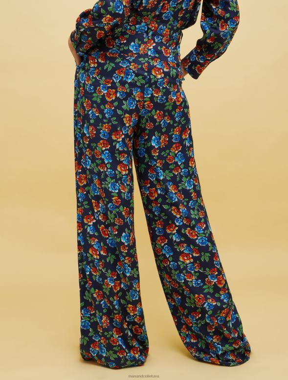 apģērbu 8VJP683 tumši zils raksts cilvēki, vietas, krāsas satīna bikses sievietes MAX&Co.