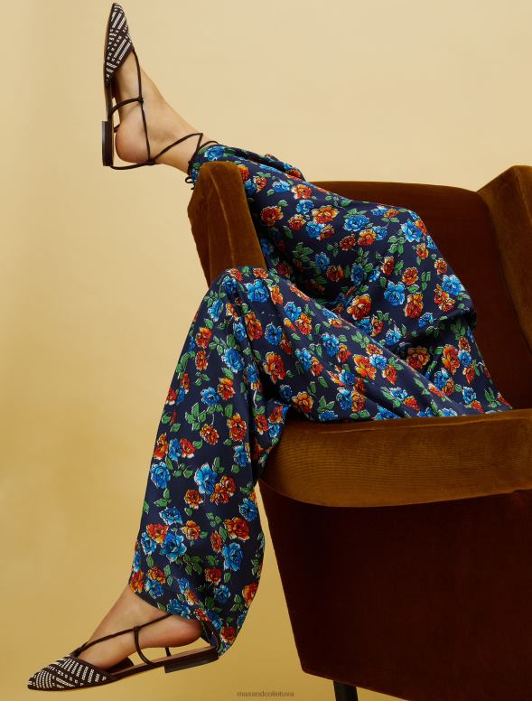 apģērbu 8VJP683 tumši zils raksts cilvēki, vietas, krāsas satīna bikses sievietes MAX&Co.