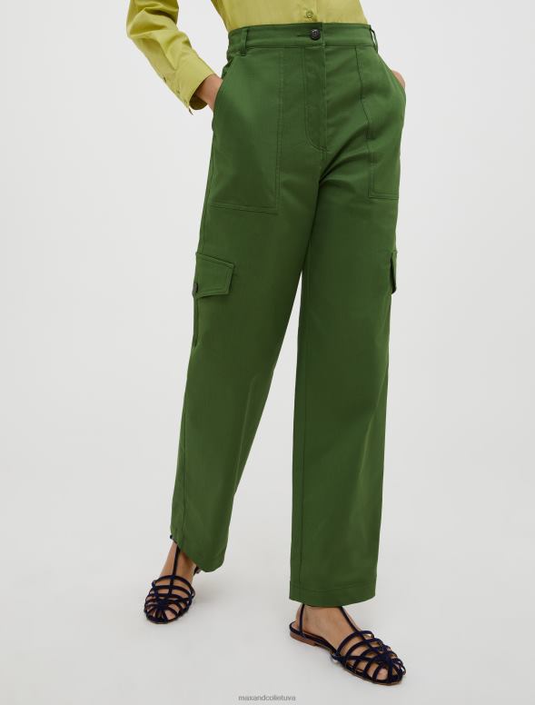 apģērbu 8VJP688 sūnu zaļa kokvilnas-gabardīna kravas bikses sievietes MAX&Co.