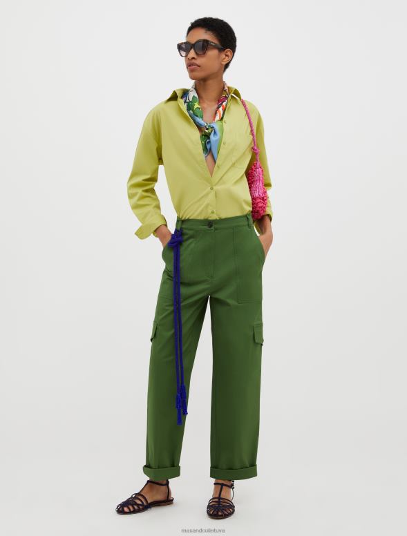 apģērbu 8VJP688 sūnu zaļa kokvilnas-gabardīna kravas bikses sievietes MAX&Co.