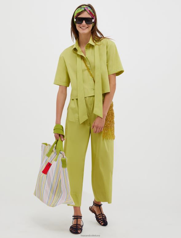 apģērbu 8VJP689 zaļš platas kokvilnas-poplīna bikses sievietes MAX&Co.
