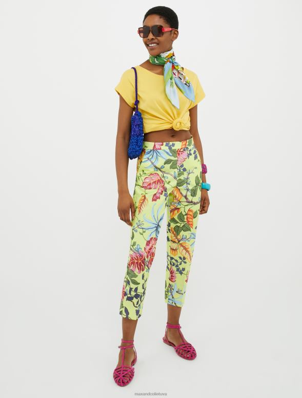 apģērbu 8VJP696 skābi zaļš raksts slaidas kokvilnas gabardīna bikses sievietes MAX&Co.