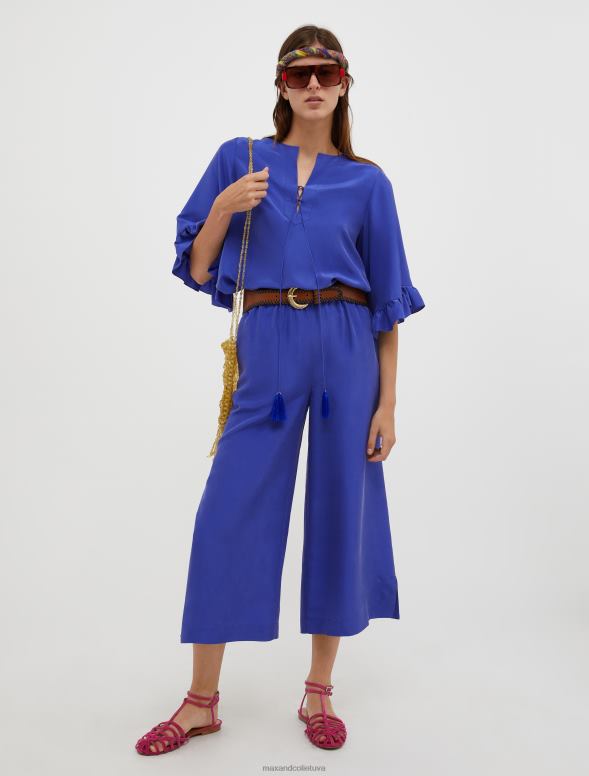 apģērbu 8VJP710 jūras zils platas zīda bikses sievietes MAX&Co.