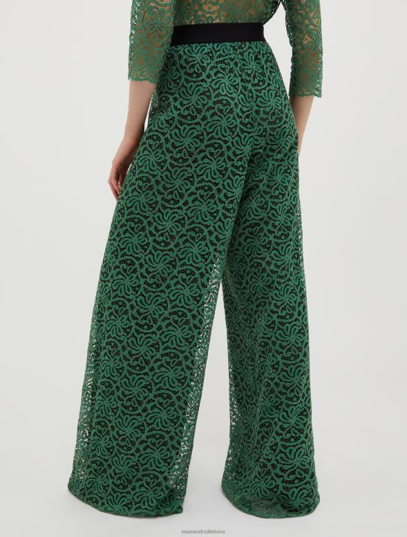 apģērbu 8VJP747 zaļš raksts mežģīņu džersija palazzo bikses sievietes MAX&Co.