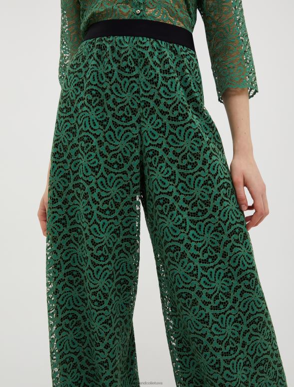 apģērbu 8VJP747 zaļš raksts mežģīņu džersija palazzo bikses sievietes MAX&Co.