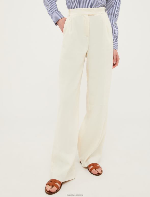 apģērbu 8VJP749 ziloņkauls strīpveida lina un kokvilnas bikses sievietes MAX&Co.