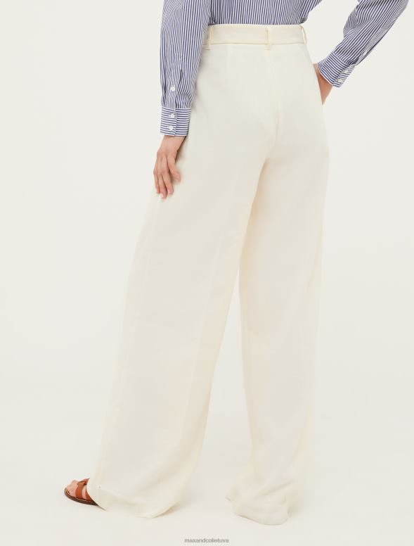 apģērbu 8VJP749 ziloņkauls strīpveida lina un kokvilnas bikses sievietes MAX&Co.