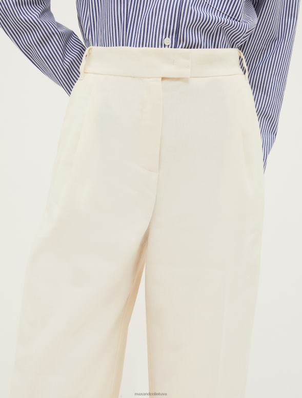 apģērbu 8VJP749 ziloņkauls strīpveida lina un kokvilnas bikses sievietes MAX&Co.