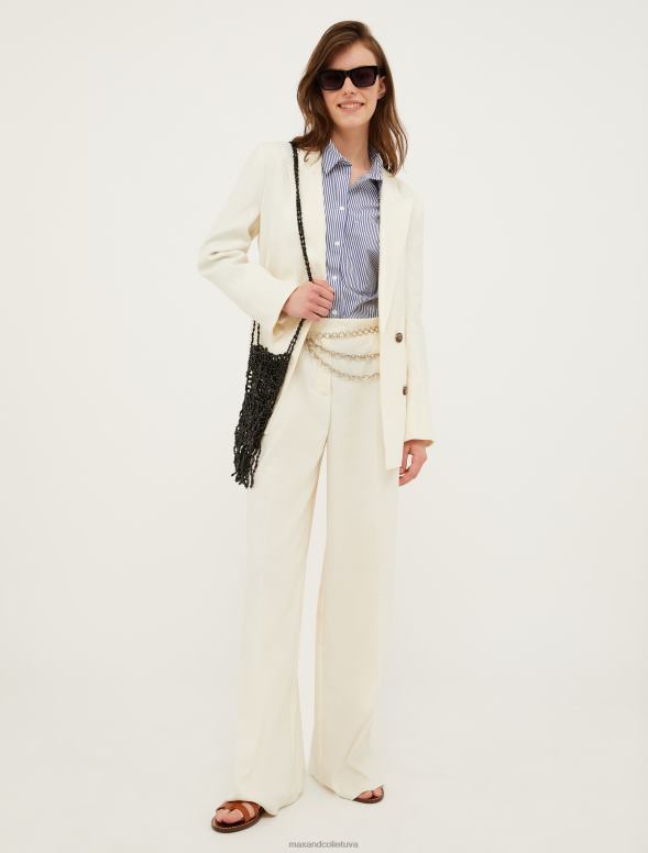apģērbu 8VJP749 ziloņkauls strīpveida lina un kokvilnas bikses sievietes MAX&Co.