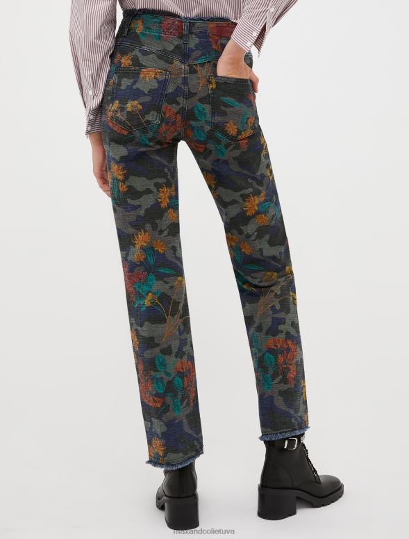 apģērbu 8VJP730 jūras zils Džinsi ar bārkstīm ar ziedu apdruku sievietes MAX&Co.