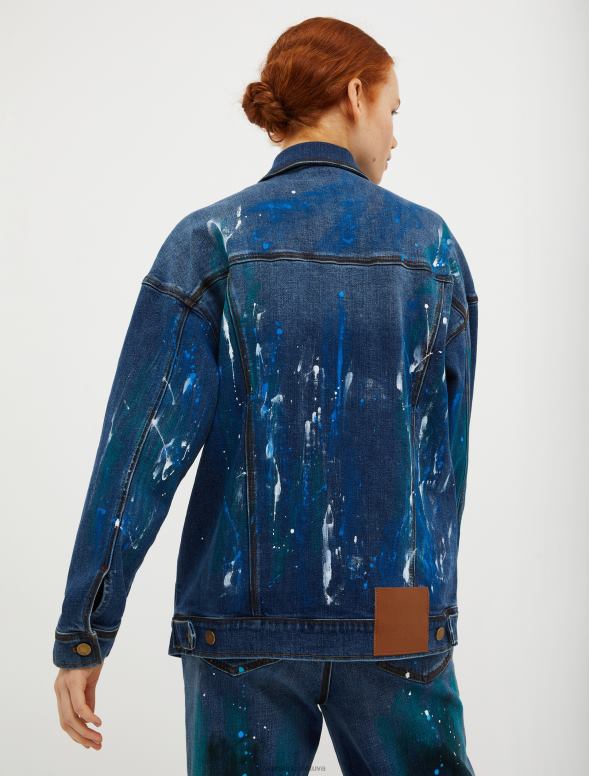 apģērbu 8VJP803 pusnakts zils ar rokām apgleznota džinsa jaka sievietes MAX&Co.