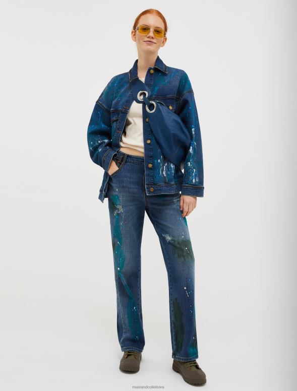 apģērbu 8VJP803 pusnakts zils ar rokām apgleznota džinsa jaka sievietes MAX&Co.