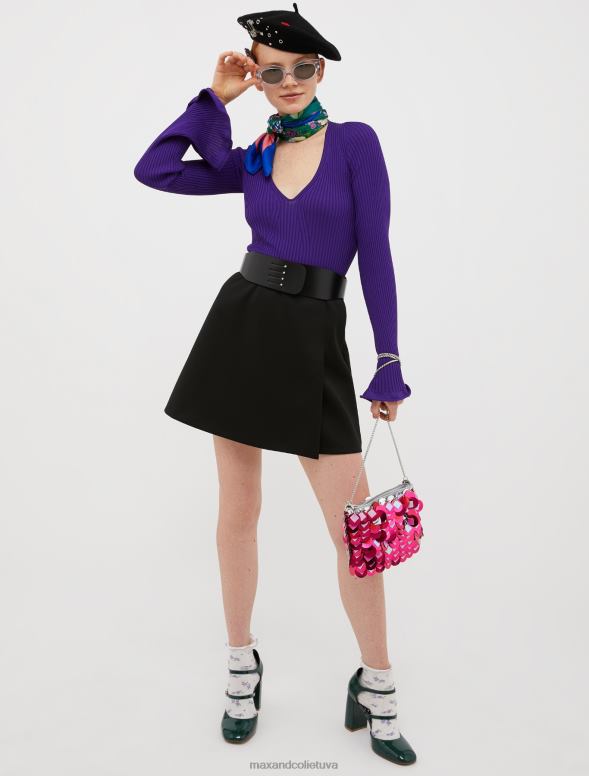 apģērbu 8VJP279 melns džersija mini svārki ar satīna apdari sievietes MAX&Co.