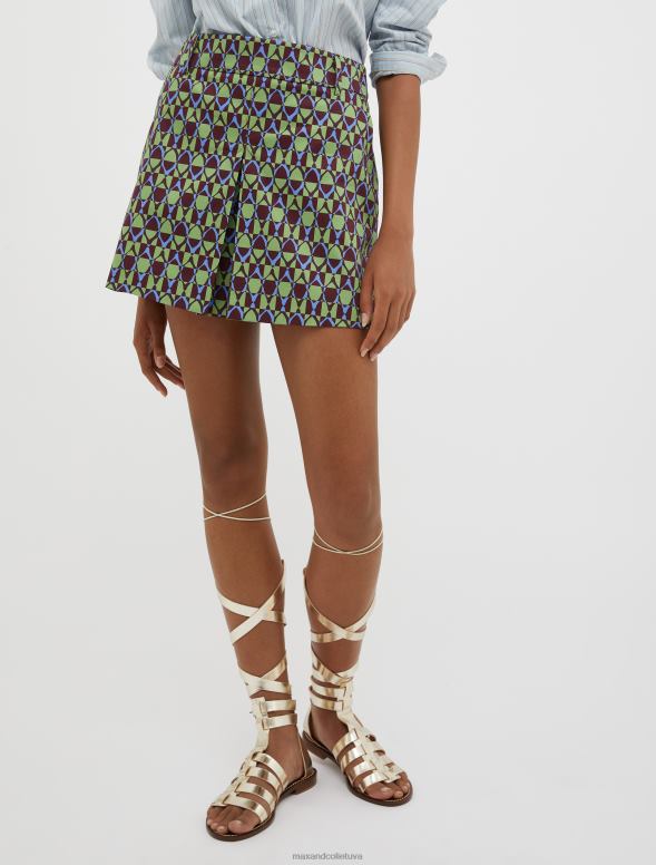 apģērbu 8VJP756 zaļš raksts kokvilnas-satīna mini svārki sievietes MAX&Co.