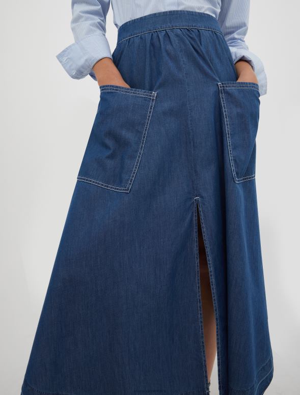 apģērbu 8VJP764 pusnakts zils chambray kokvilnas apļa svārki sievietes MAX&Co.