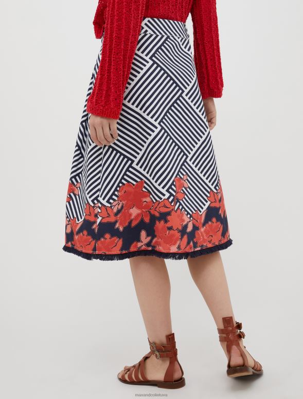 apģērbu 8VJP767 tumši zils raksts svītraini uzliesmojoši kokvilnas svārki sievietes MAX&Co.