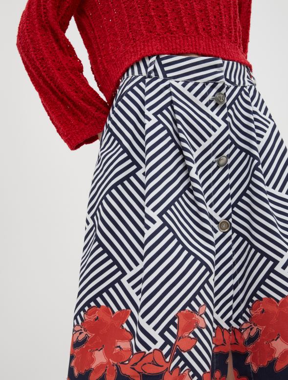 apģērbu 8VJP767 tumši zils raksts svītraini uzliesmojoši kokvilnas svārki sievietes MAX&Co.