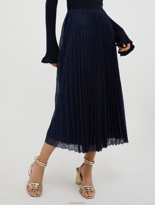 apģērbu 8VJP775 jūras zils kroku mežģīņu-džersija midi svārki sievietes MAX&Co.