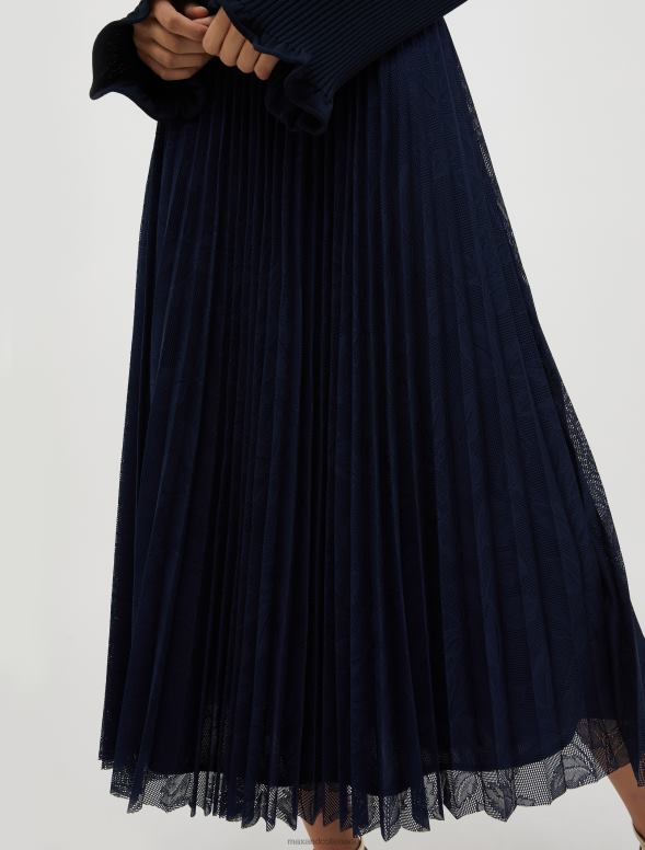 apģērbu 8VJP775 jūras zils kroku mežģīņu-džersija midi svārki sievietes MAX&Co.