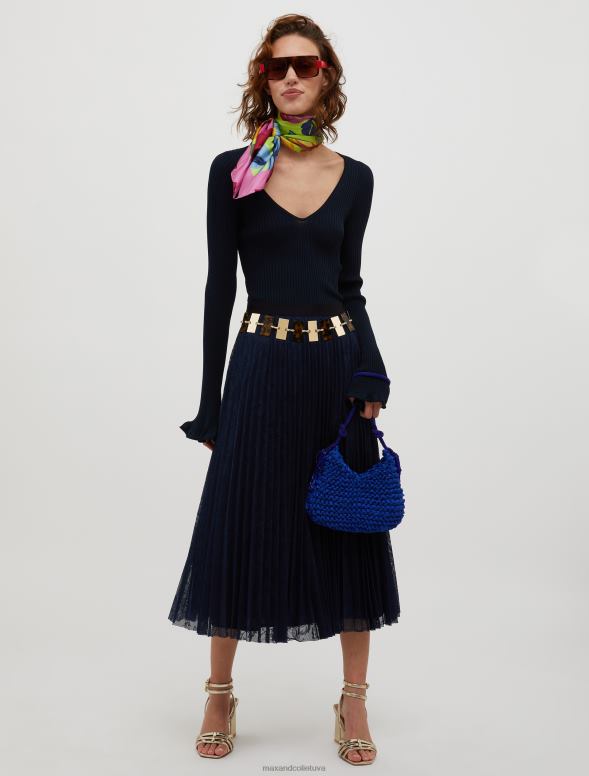 apģērbu 8VJP775 jūras zils kroku mežģīņu-džersija midi svārki sievietes MAX&Co.