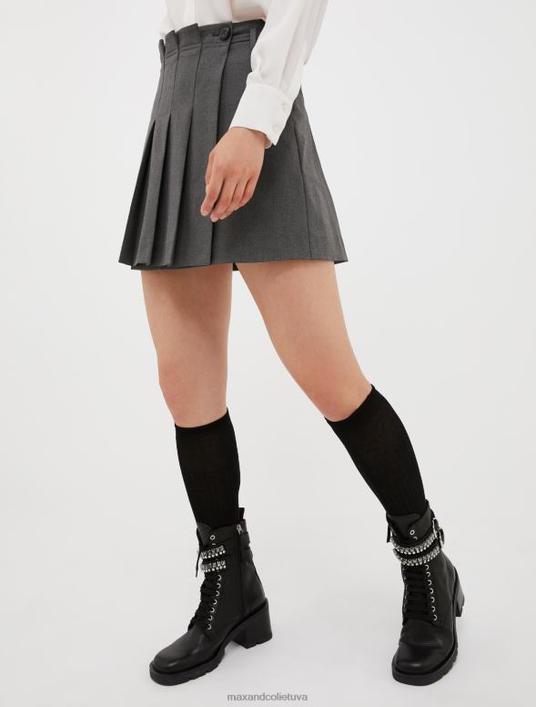 apģērbu 8VJP784 tumši pelēks kroku stiepuma sarža mini svārki sievietes MAX&Co.