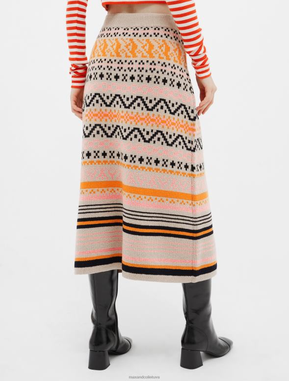 apģērbu 8VJP792 vidēji pelēks vilnas maisījuma žakarda midi svārki sievietes MAX&Co.