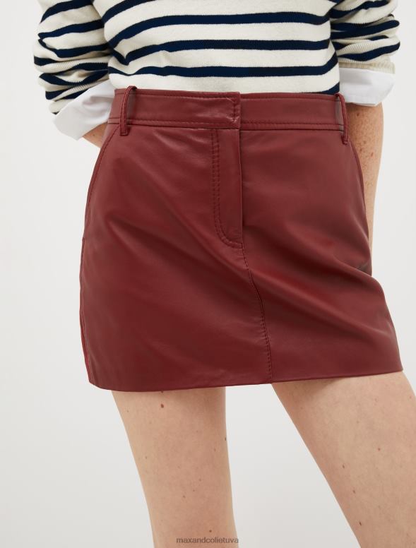 apģērbu 8VJP800 bordo nappa ādas un džersija mini svārki sievietes MAX&Co.