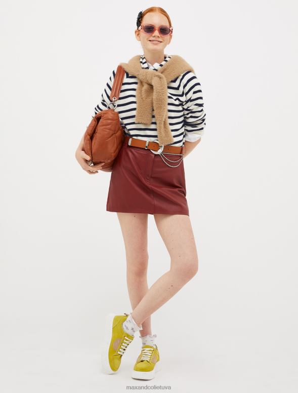 apģērbu 8VJP800 bordo nappa ādas un džersija mini svārki sievietes MAX&Co.