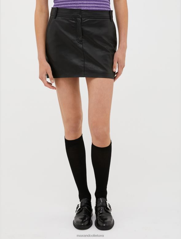 apģērbu 8VJP801 melns nappa ādas un džersija mini svārki sievietes MAX&Co.