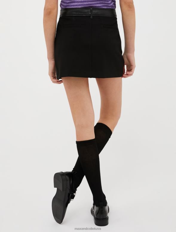 apģērbu 8VJP801 melns nappa ādas un džersija mini svārki sievietes MAX&Co.