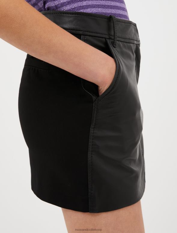 apģērbu 8VJP801 melns nappa ādas un džersija mini svārki sievietes MAX&Co.