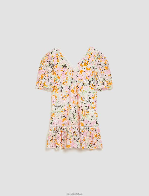 apģērbu 8VJP100 citrondzeltens raksts kokvilnas broderie-anglaise kleita sievietes MAX&Co.